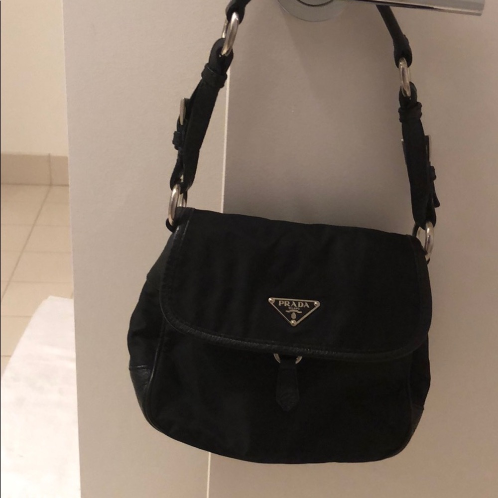 PRADA Nylon logo plaque shoulder bag